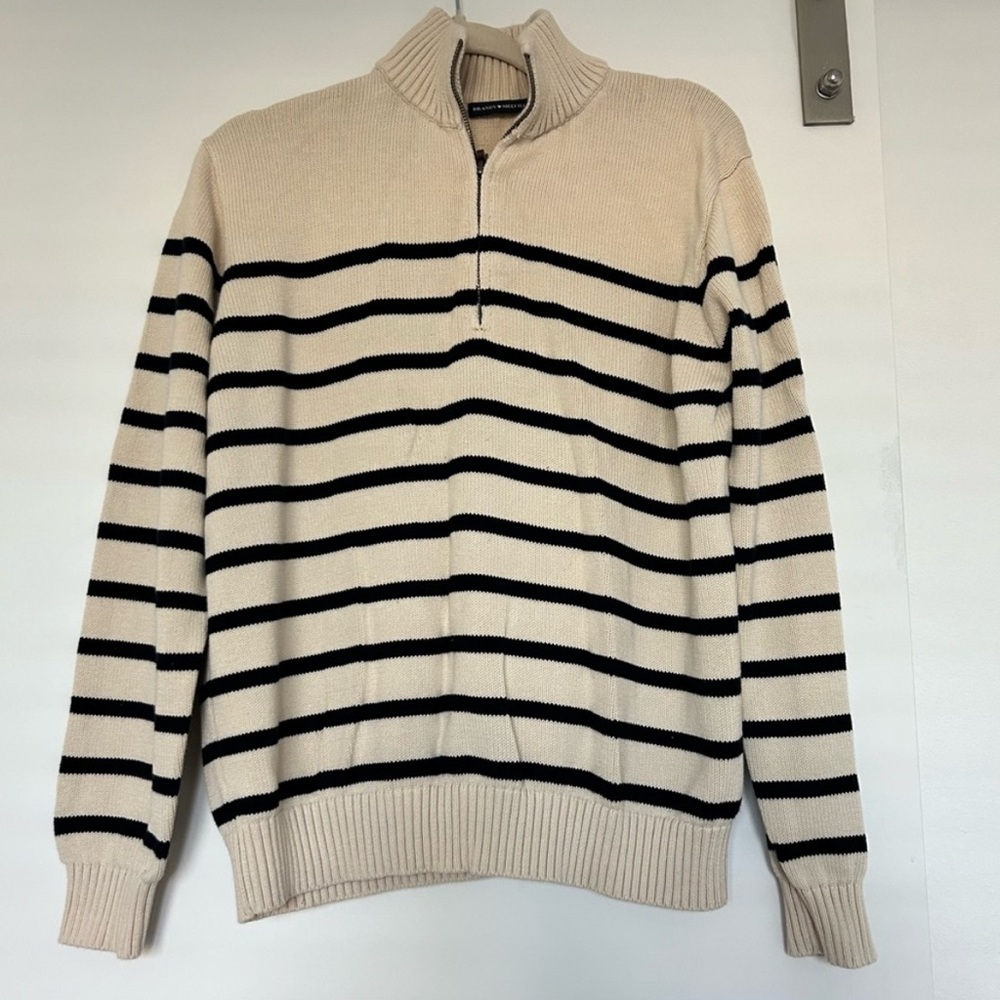 Brandy Melville Aleah White & Navy Striped Quarter Zip Sweater